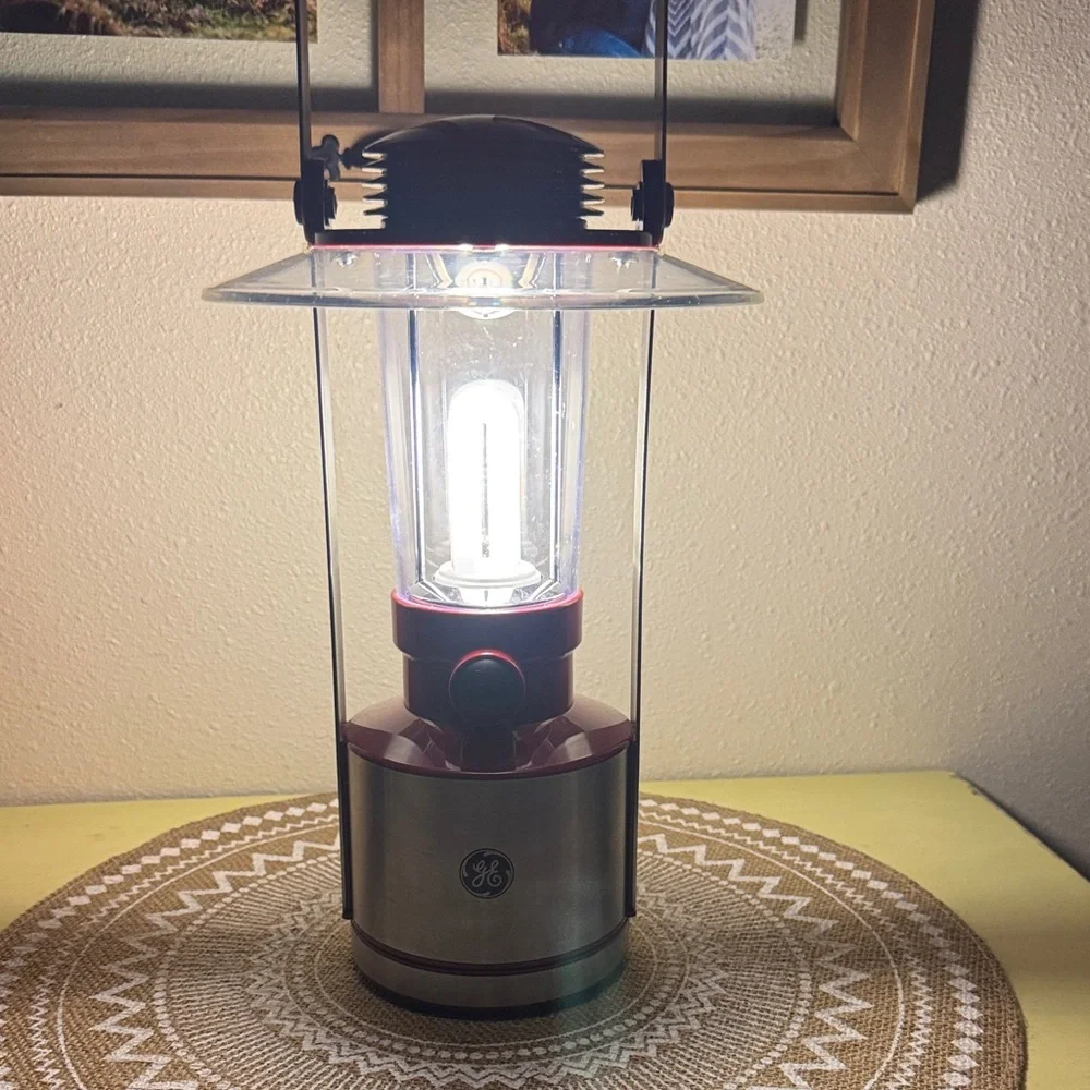 GE Recreation & Emergency Red and Silver Stainless Fluorescent Battery Lantern